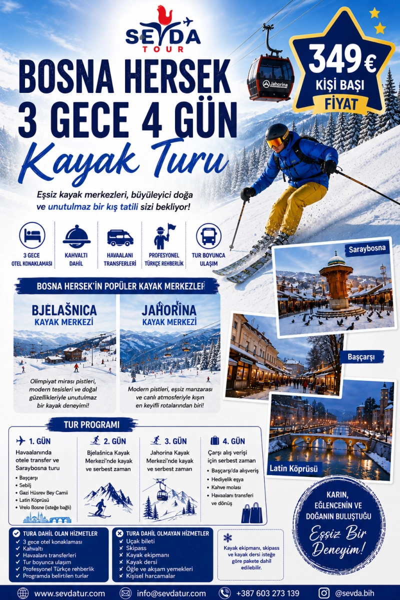 Bosna Hersek 3 Gece 4 Gün Kayak Turu | Saraybosna – Bjelašnica – Jahorina